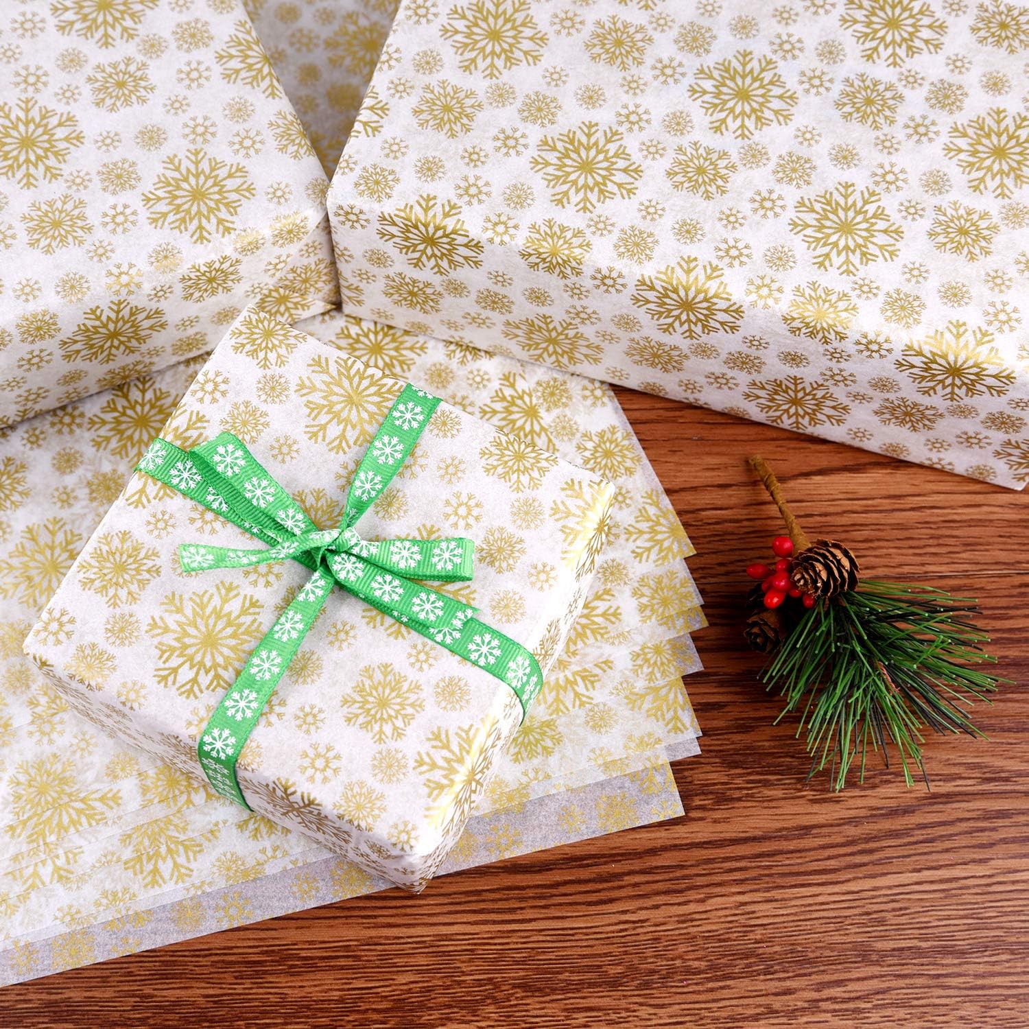 MIAHART 60 Gold Christmas Snowflake Tissue Paper Sheets 50 * 35cm Christmas Wrapping Paper for DIY and Craft Gift Bags Decorations - Image 5