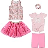 BTween Girls 4 Pack Floral Fashion Summer Clothes Set - Tutu Skirt Tank Top Short Sleeve and Biker Shorts
