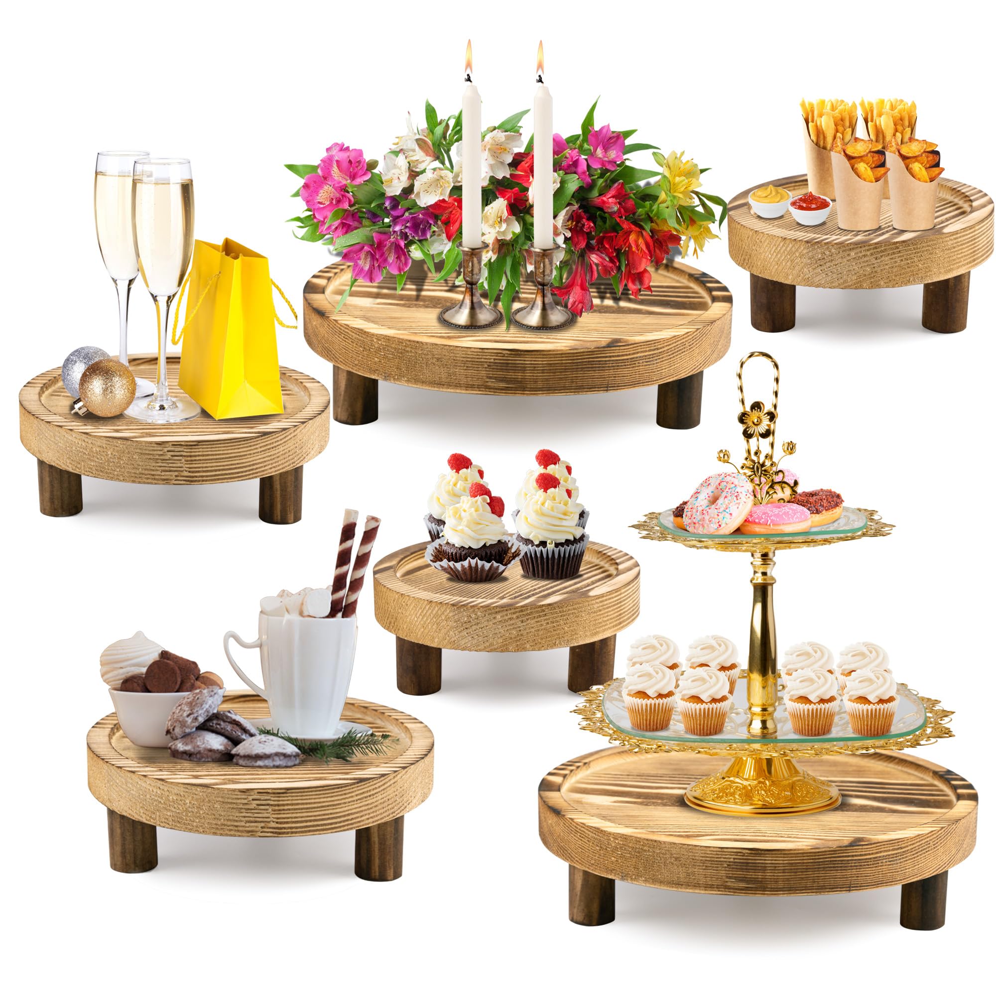 Photo 1 of **UNTESTED**
HAOPENGYOU 6PCS Wooden Risers for Display Wood Cake Stand for Party Round Food Risers for Buffet Wooden Holder Rustic Riser for Decor Tiered Tray Decor Home Kitchen (Light Brown, 6 PCS (8”, 6”, 5”))