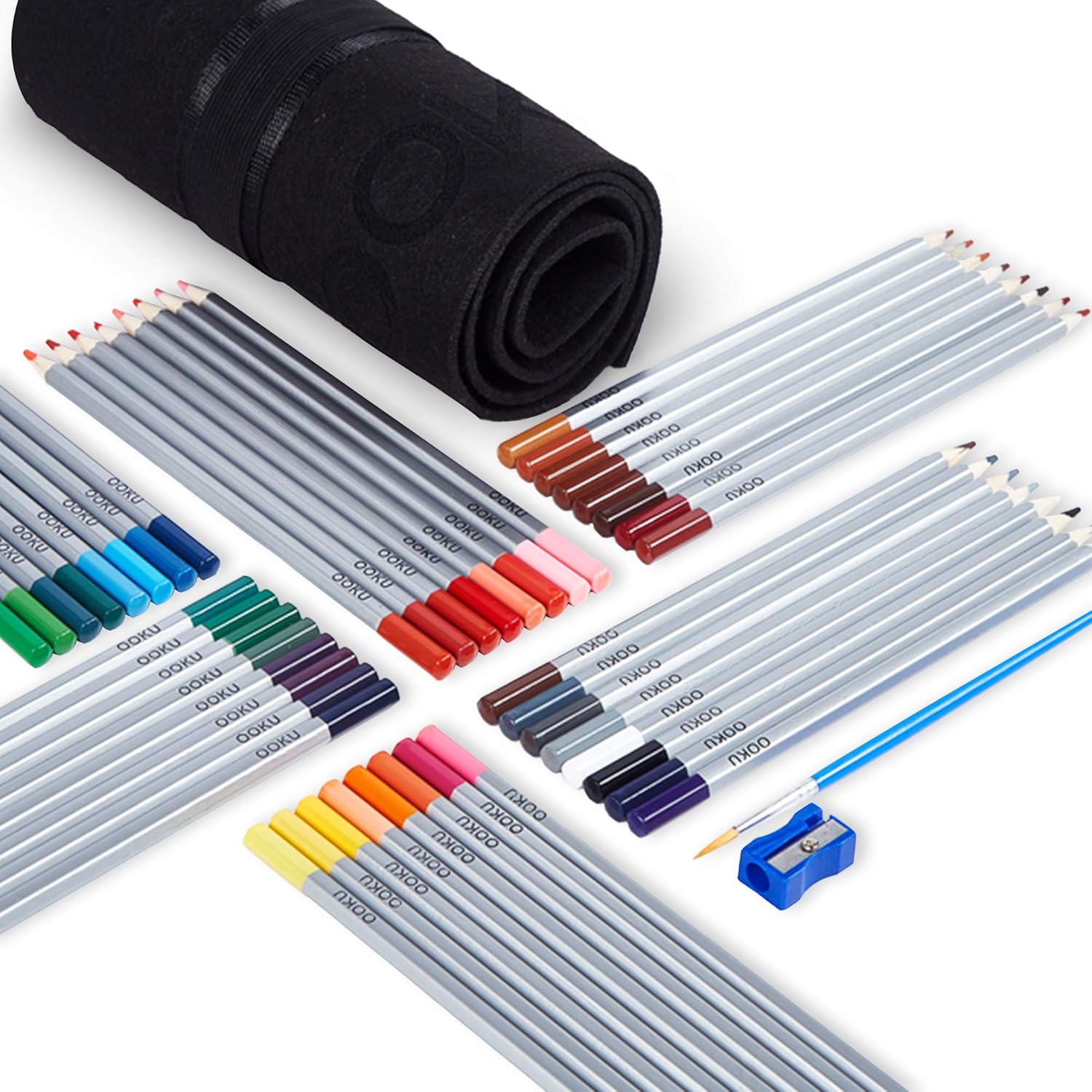 OOKU Artist Pro Watercolor Pencils Set 36 Colors / 39 Pc Full Kit | Wet Water Color Pencils Set/Dry Coloring Pencils Set for Adults, Kids | w/Wool Pencil Wrap, Watercolor Brush, Sharpener