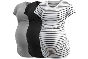 Smallshow Women's V Neck Maternity Clothes Tops Side Ruched Pregnancy T Shirt