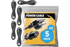 REBUILD SKILLS UL Approved 6ft Universal Power Cord (5 Pack) - IEC C13 to NEMA 5-15P Computer Monitor Cable for IT Departments, Data Centers & Bulk Purchasing - 18AWG 10A 125V