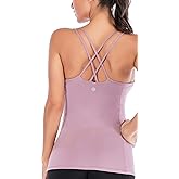 RUNNING GIRL Yoga Tank Tops for Women Built in Shelf Bra B/C Cups Strappy Back Activewear Workout Compression Tops