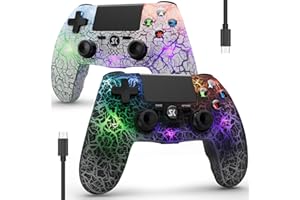 ISHAKO Controller for PS4, Wireless Controller 2 Pack for Sony PlayStation 4/Pro/Slim, Remote Control with Adjustable RGB Light/1000mAh Battery/6-Axis Motion Sensor/Double Vibration/Speaker/3.5mm Audio Jack