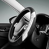 PIC AUTO Steering Wheel Cover, Sparkly Crystal Bling Glitter with Black Leather, Universal Fit 14.5"-15.5" Car Steering Wheels for Girls & Women, Breathable Anti-Slip Steering Wheels Cover