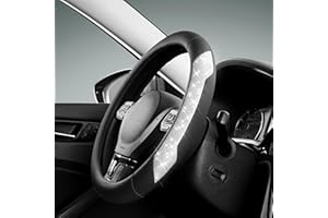 PIC AUTO Steering Wheel Cover, Sparkly Crystal Bling Glitter with Black Leather, Universal Fit 14.5"-15.5" Car Steering Wheels for Girls & Women, Breathable Anti-Slip Steering Wheels Cover