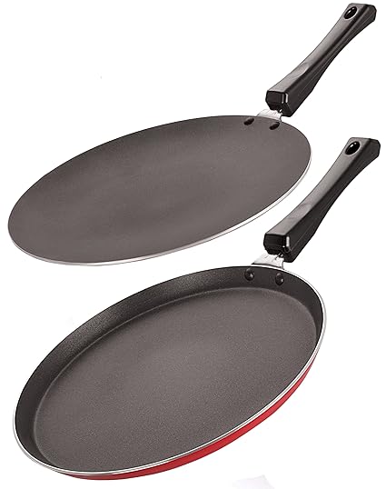 Nirlon Non-Stick Aluminium Tawa Set, 2-Pieces, Red (2.6mmCT+2.6mmFT12)