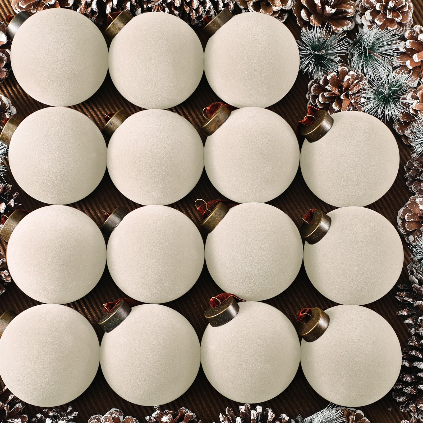 Photo 1 of Liliful 15 Pcs Velvet Christmas Balls Bulk Flocked Christmas Tree Ball Ornaments Plastic Xmas Decorative Hanging Ornaments(Creamy White,3.15 Inch)