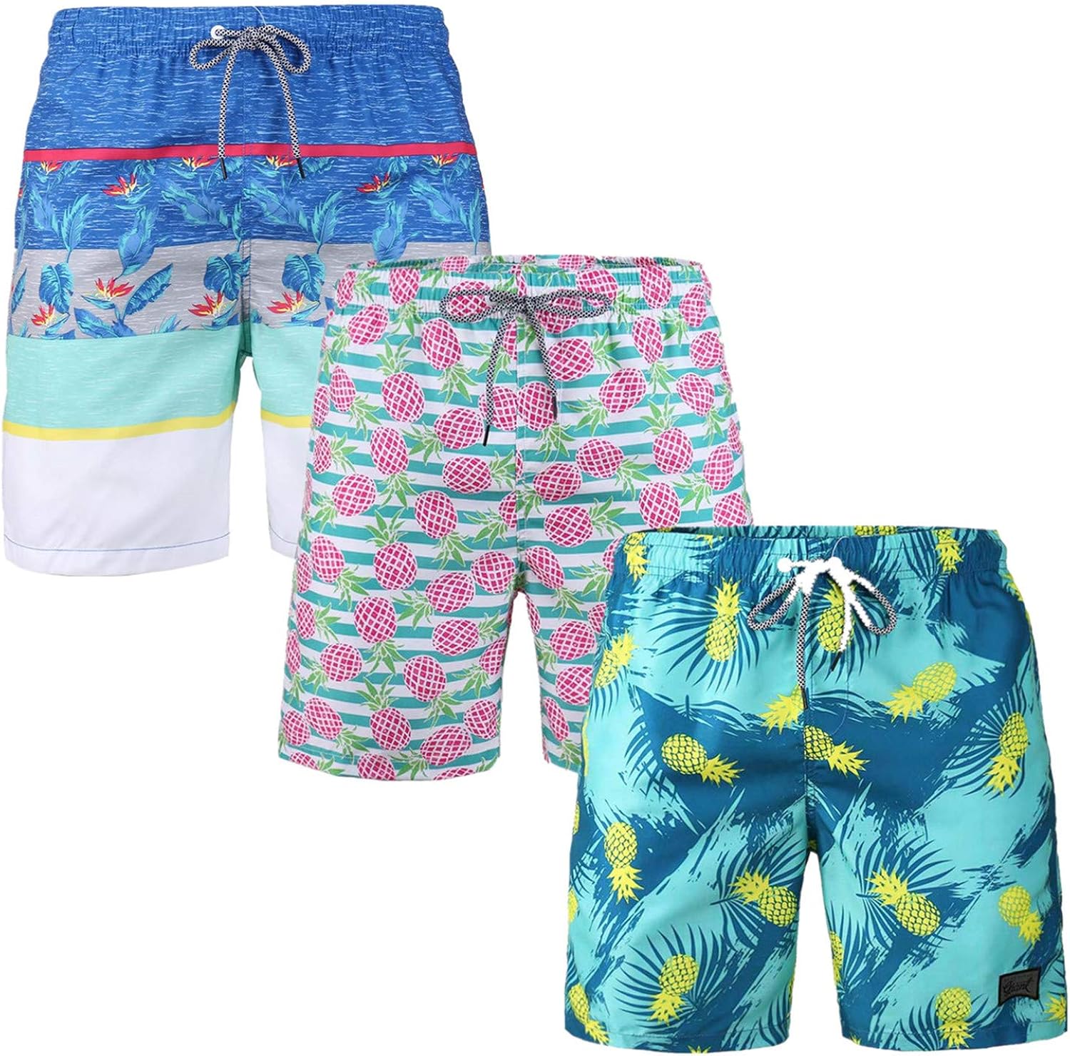 3 Pack Men's Swim Trunk Mesh Lining Soft Comfort Waterproof Casual