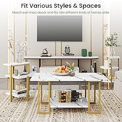AWQM Faux Marble Table Set, Coffee Table & 2 Side