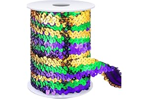Wavwavw 12 Yard 1 Inch Mardi Gras Sequin Trim 3 Row Purple Green Gold Stretch Sequin Trim Mardi Gras Fabric Ribbon Fringe for Clothes Mask Embellish Headband 432" L x 1" W