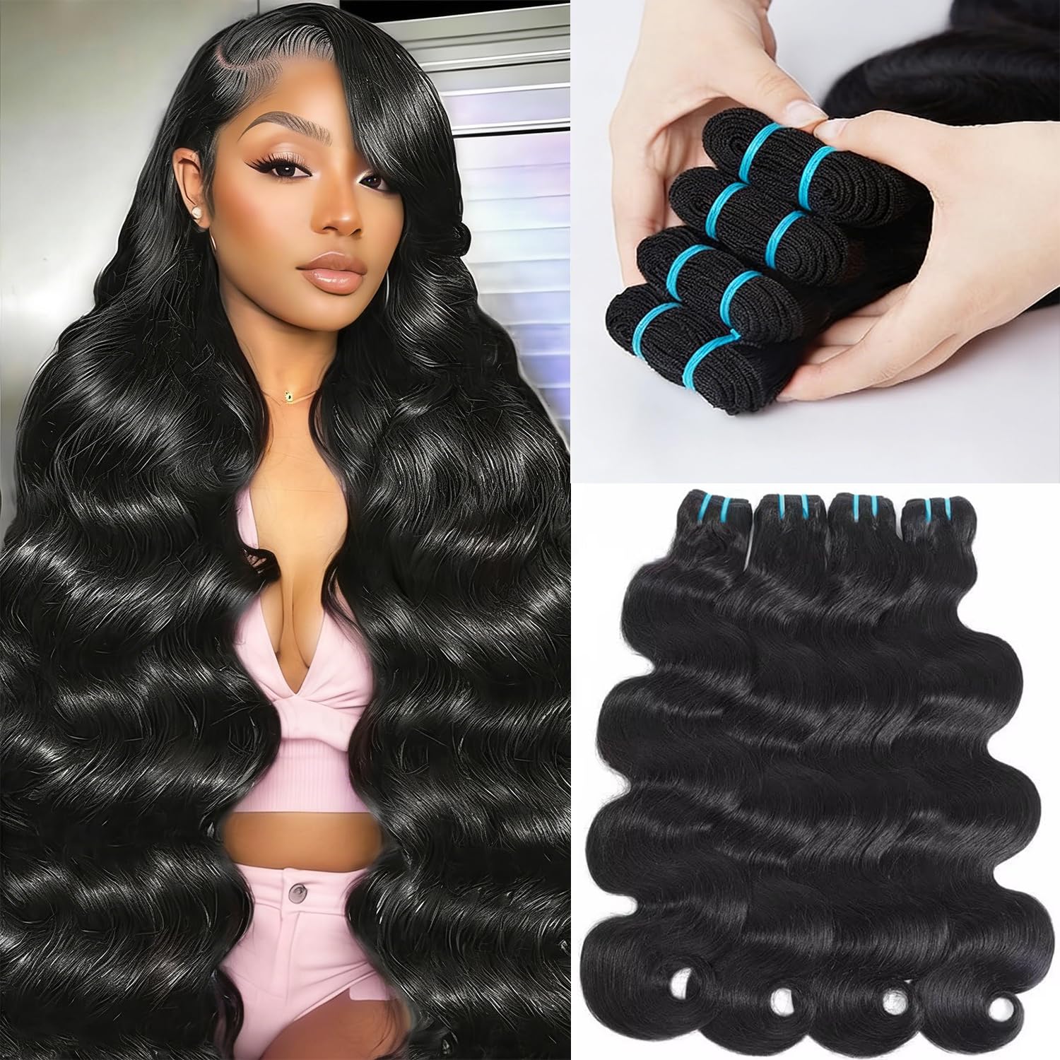 Photo 1 of 18A Raw Human Hair Bundles 18 18 20 22 Inch, Body Wave Bundles Human Hair 4 Bundles, Triple Lifespan Virgin Remy hair Natural Color (18 18 20 22 Inch)