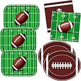100pcs Football Plates and Napkins Party Supplies Kit, Large Touchdown Paper Dinner Plates Dessert Plates Napkins for Football Birthday Party Decorations Game Day Tailgate Party Decorations Serve 25