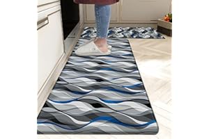 Kitchen Mats for Floor Modern Abstract kitchen rugs Grey and Blue Stripe Anti Fatigue Kitchen Mats Waterproof Floor Mats Cush