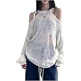 SweatyRocks Women's Hollow Out Sheer Knit Sweater Cold Shoulder Long Sleeve Y2K Pullover Tops
