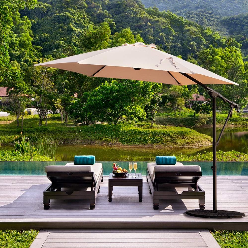Amazon Com Grand Patio 10ft Offset Patio Umbrella 360 Rotation Outdoor Patio Cantilever Hanging Umbrellas W Cross Base Crank Handle Tilt And Swivel Function Garden Outdoor