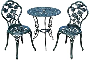 Oakland Living Cast Aluminum Conversation Metal Antique 3 Piece Patio Rose Bistro Set, Verdi Green