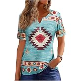 Aztec Print T Shirts Women Western Tribal Ethnic Style Short Sleeved Shirt Country Concert Tops Casual Vacation Tees