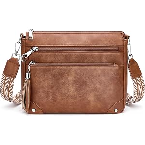 Fiiuos Anti Theft Crossbody Purse for Women RFID Shoulder Bag Travel | Cross Bag with Built-in Wallet(8 Slots) & Tassel,7-Poc