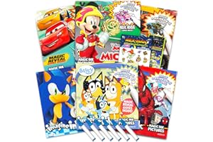 BENDON Bulk Imagine Ink Coloring Book Set for Boys - Bundle with 6 No Mess Coloring Books, Rex-Man Stickers and Door Hanger (Featuring Sonic, Monster Jam, Mickey Mouse, Spidey, Cars, and Bluey)