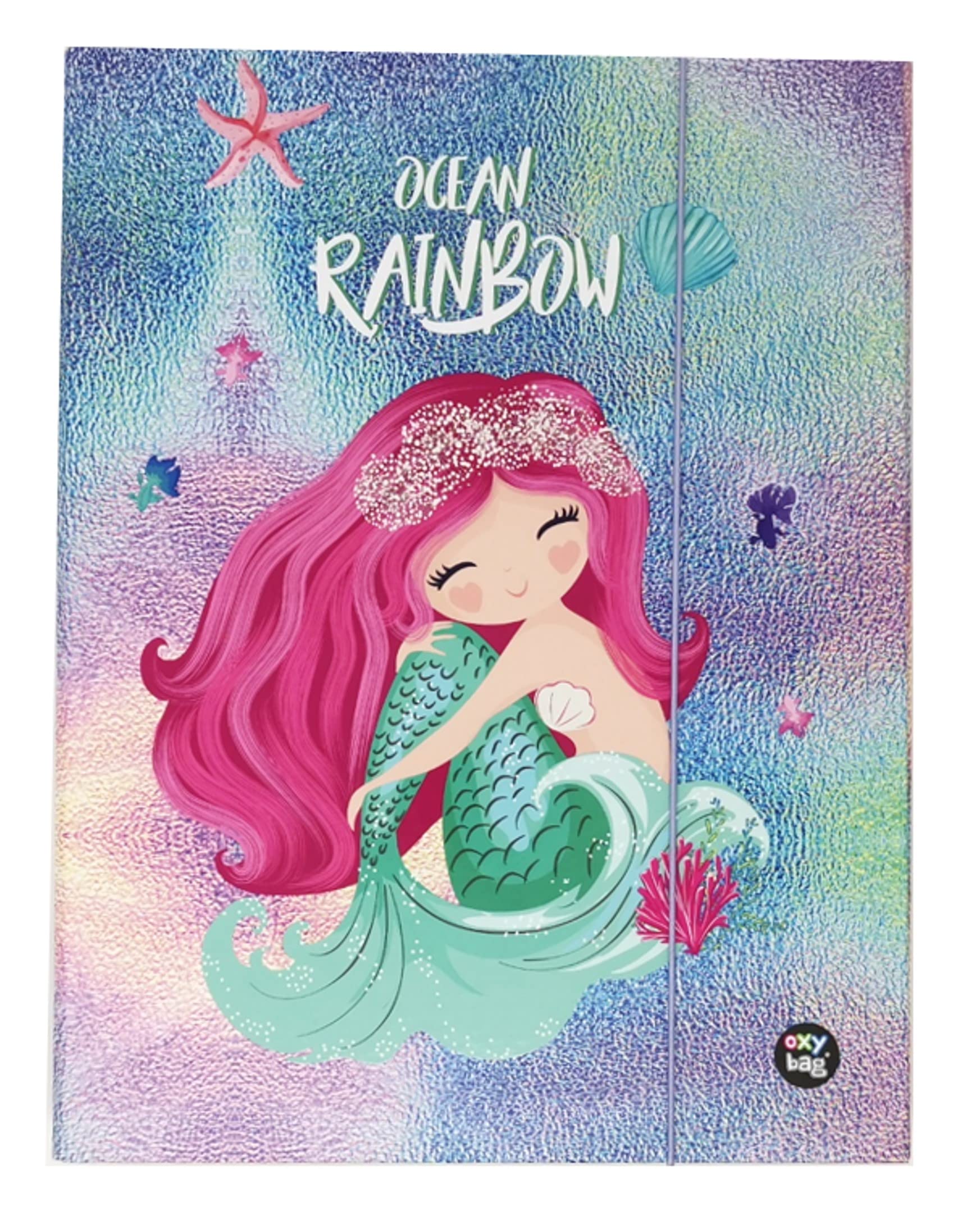 Theonoi Children's Document Box with Elastic Band DIN A4 - Choice of Frozen Unicorn Luna Lama - (Mermaid)