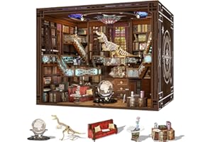 MINICITY 𝗠𝗶𝗻𝗶𝗖𝗶𝘁𝘆 Book Nook Kit, DIY DIY Miniature Dollhouse for Adults, Beyond Library 3D Wooden Puzzle Bookend Bookshelf Insert Decor with LED Light Gifts for Book Lovers(Beyond Library Max)