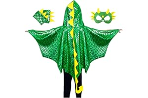 IROLEHOME Dragon-Wings-Costume for Kids Toddler Boys Dress-Up Clothes, Dinosaur-Cape and Mask Gloves as Girls Dino Party Gift