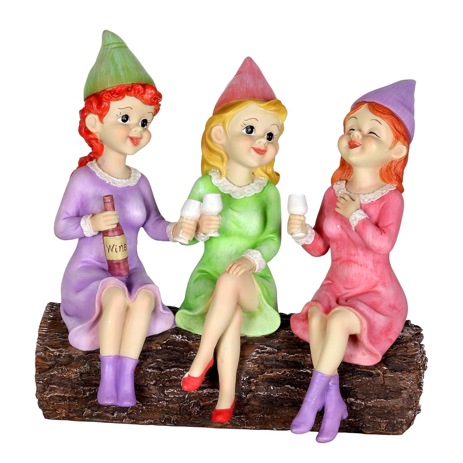 Exhart Solar Good Time Gals Drinking Wine Gnomes, 5 by 9 Inches