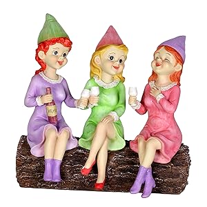 Exhart Solar Good Time Gals Drinking Wine Gnomes, 5 by 9 Inches