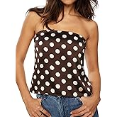 Aonoapll Women Polka Dot Tube Top Satin Strapless Backless Tank Tops Y2k Sleeveless Peplum Bandeau Going Out Cami Shirt