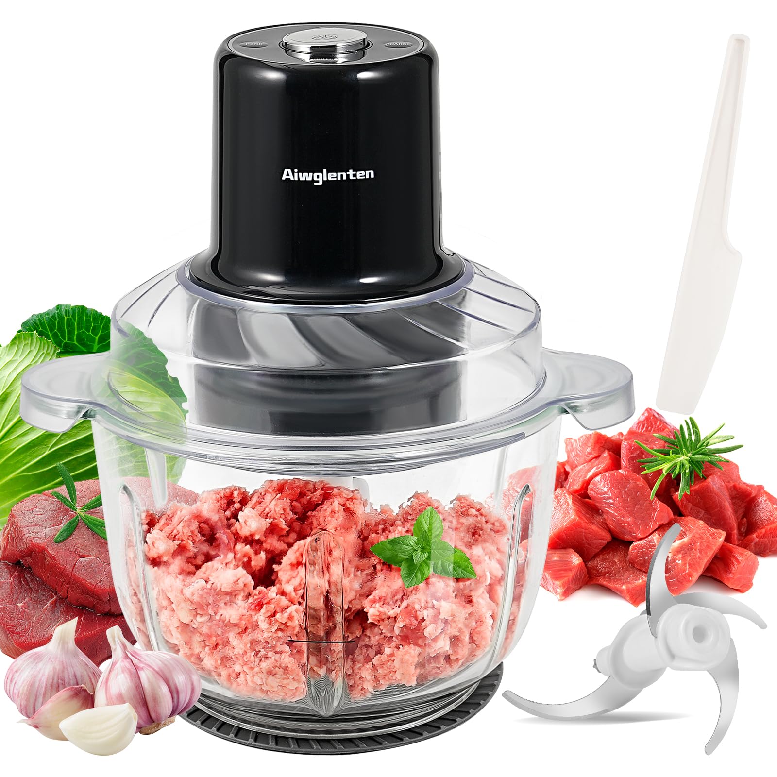 Photo 1 of Aiwglenten Kitchen Hand Blender,Small Meat Grinder & Food Chopper Electric Vegetable Chopper Five Speed Intelligent Speed Regulation with 2 Bi-Level Blades for Meat/Fish/Vegetable/Baby Food