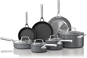 Ninja, Cookware, 12-Piece Cookware Set, Fry Pan, Sauce Pan, Sauté Pan, Glass Lid, Stock Pot, Foodi NeverStick Premium, Hard-Anodized, Nonstick, Oven Safe, Durable Pans, Slate Grey, C39800