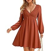 BerryGo Women's Casual Long Sleeve Babydoll Flowy Dress V Neck Swing Party Mini Dress with Pocket for Summer Beach 2025