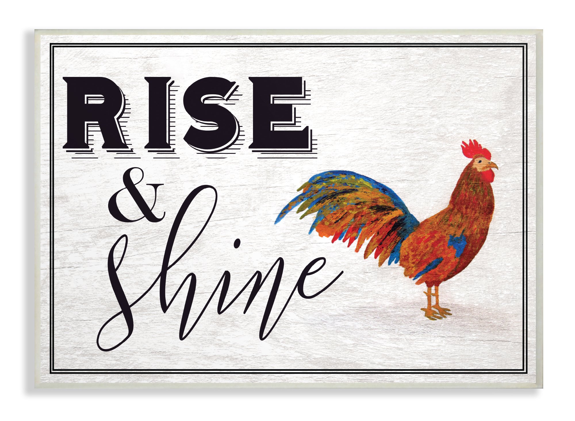 The Stupell Home Decor Collection Rise and Shine Rooster White Oversized Wall Plaque Art, Wood, Multi-Colour, 13 x 19