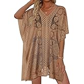 Womens Lace Bathing Suit Cover Up V Neck Swimsuit Coverup Summer Swim Coverups Loose Bikini Beach Dress
