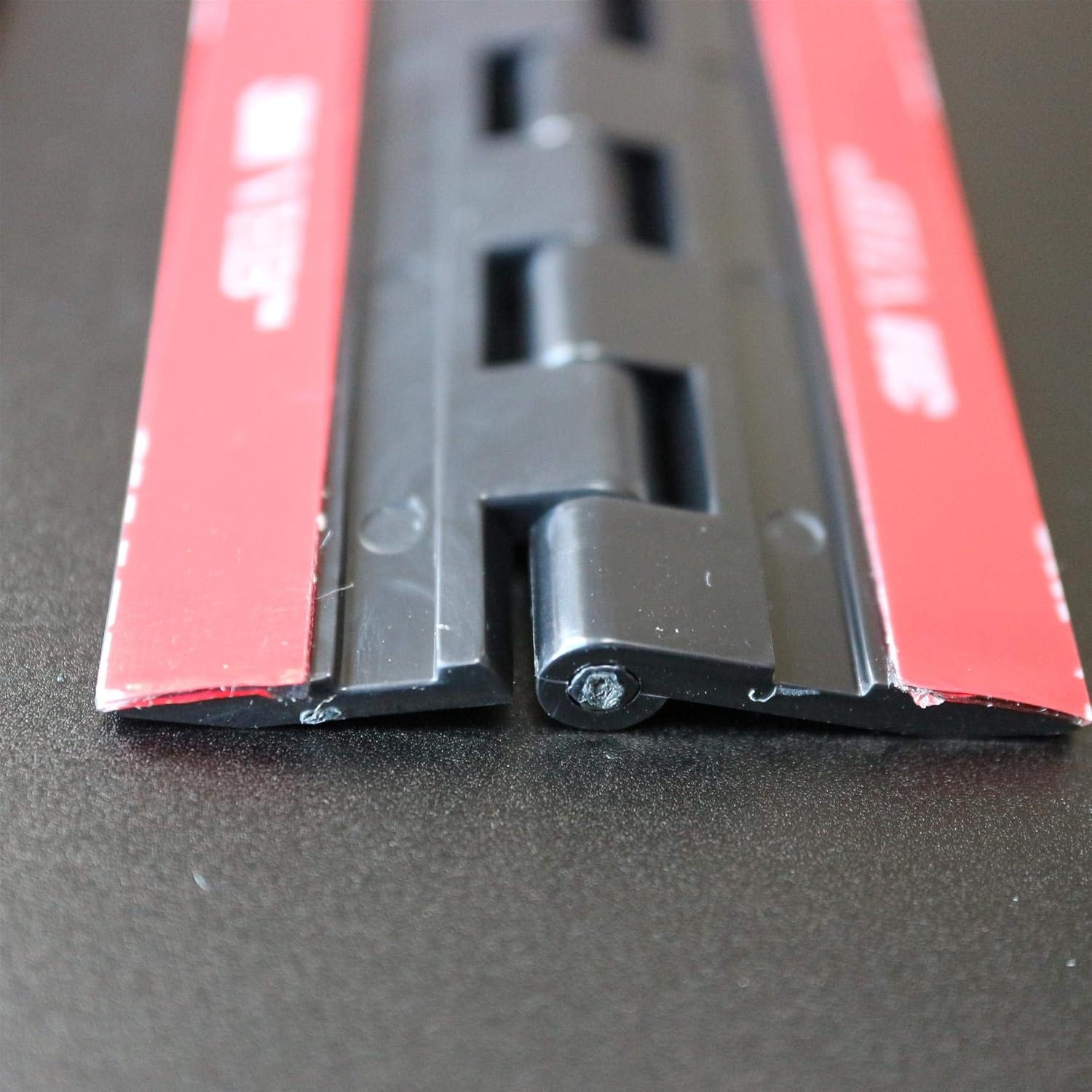 4X Black Acrylic Piano Hinges - No Glue Required. Self Adhesive. Black Plastic 75mm
