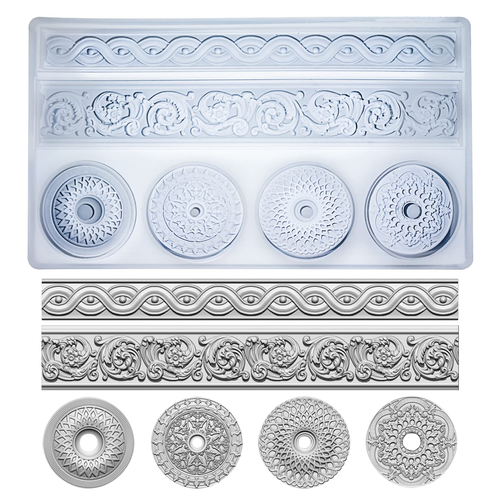 Baroque Clay Moulds, Medallion and Scroll Border DIY Art Cake Cupcake Topper Polymer Clay Decoration