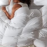Alanzimo Goose Feather Down Fiber Cotton Comforter King Size - 100% Down-Proof Duvet Inserts - Hotel Luxury Bedding Comforter All Season Medium Warmth 106 x 90 Inch White