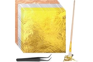 PEOVLVN 150 Pcs Gold Leaf Sheets for Art, 3 Colors Gold Foil Sheets with Tweezer & Brush Gold Leaf kit Foil Art for DIY Crafts Decor Painting Gilding Bronzing (Gold, Silver, Rose Gold)