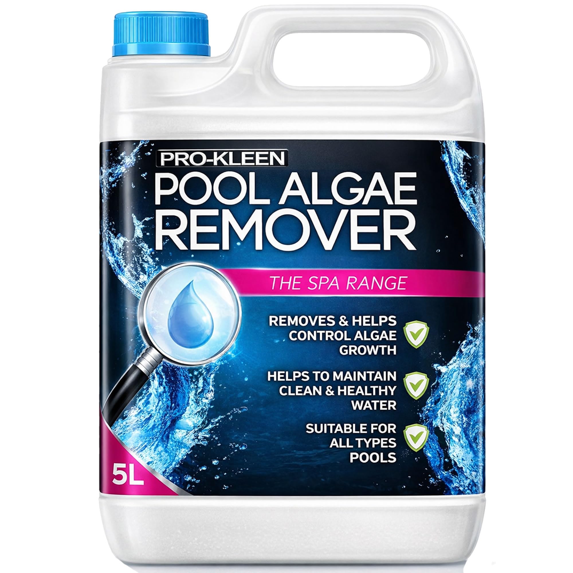 Pro-Kleen Pool Algaecide Algae Remover and Cleaner for Swimming Pools and Hot Tubs 5L Removes & Prevents Growth, Treatment, Long-Lasting Professional Formula For Clear Water