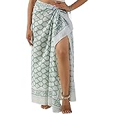 100% Cotton Sarong Coverup for Women Indian Hand Block Print Swimsuit Pareo Wrap Skirt Beach Bikini Cover Up Long (73" x 43")