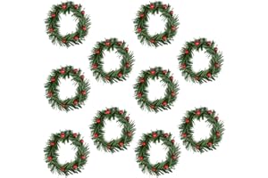 Lystaii 10pcs Christmas Candle Rings Red Artificial Berry Candle Rings with Grass Mini Christmas Wreath for Pillar Candle Christmas Holiday Table Decorations Rustic Wedding Table Centerpiece (Medium)