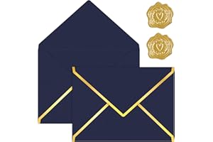 AVERZELLA 30 Pack 5x7 inch. Envelopes for Invitations,250g Colored Business Mailing Envelopes with Gold foil V Flap Gold Seal,A7 Envelopes for Wedding Thank You Gift Cards Birthday Baby Shower Cards(Dark Blue)