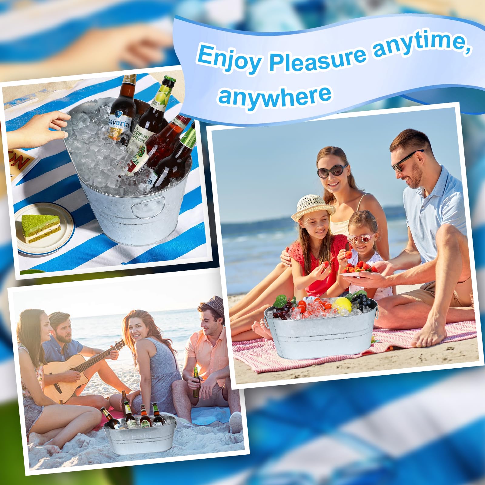 Galvanized Tub Beverage Tubs, 2pcs Metal Ice Buckets for Cocktail Bar 3 Gallon Wine Beer Drink Buckets with Handles Large Tub Cooler Mimosa Bar Supplies Ice Bucket for Parties 15x9x6inch(Galvanized)