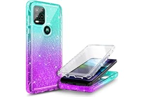 NZND for Motorola Moto G Stylus 5G Case with [Built-in Screen Protector], [16FT Military Grade Drop Tested] Full-Body Protective Shockproof Rugged Bumper Case for Stylus 5G 2021 (Glitter Aqua/Purple)