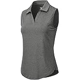 Rdruko Women's Sleeveless Golf Polo Shirts V-Neck Collared Tennis Quick Dry UPF 50+ Lightweight Athletic Tank Tops, Dark Grey, XL