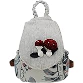 HUANGGUOSHU Women Cotton Woven Bohemian Hemp Boho Canvas Embroidery Multi Pocket Retro Cute Backpack Wallet Backpack(Mushroom)