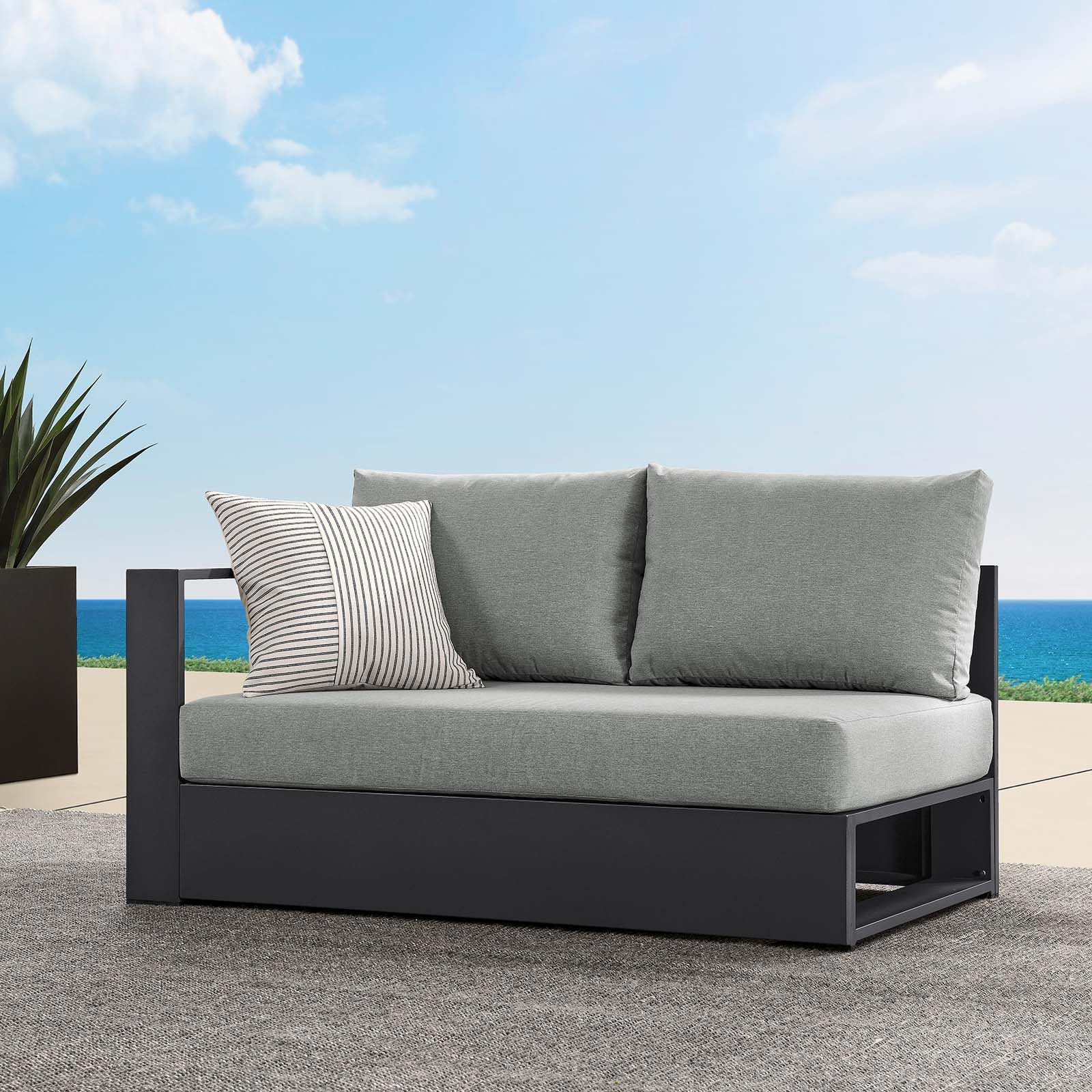 Photo 1 of Modway Tahoe Aluminum Modular Left-Facing Outdoor Patio Loveseat Gray with Weather-Resistant Cushions, Couch for Garden Backyard, Poolside