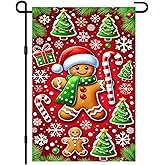 IVN Christmas Candy Hand Stand Garden Flag 12x18 Inch Double Sided Gingerbread Man with Candy Canes Trees and Snowflakes Holiday Winter Yard Flag for Home Porch Lawn Patio Decor
