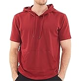 Dubinik®Short Sleeve Hoodie Lightweight Soft Cotton Moisture Wicking Kangaroo Pocket Short Sleeve Hoodie For Men